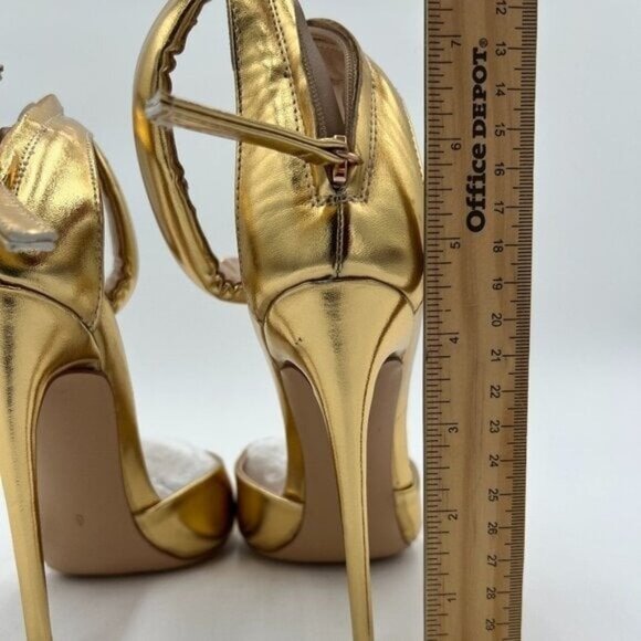 FSJ Gold D'Orsay Pumps Pointed Toe High Heels Buckle Ankle Strap Dress Shoes - Picture 4 of 5